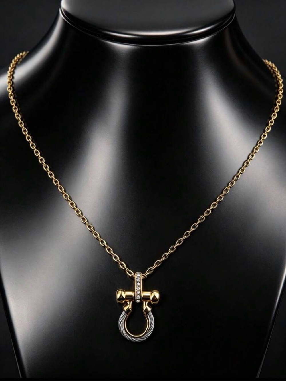 Western Gold and Silver Horseshoes Style Pendant Necklace - Women Jewelry